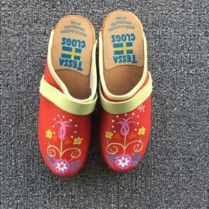 Red Hand-Painted Swedish Clogs